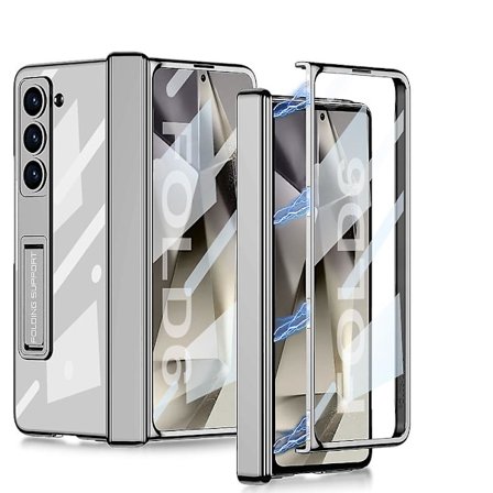 För Samsung Galaxy Z Fold 6 med Osynligt Stativ, Inbyggt Skärmskydd Smalt PC Stötsäkert Skal med Magnetisk Gångjärnsskydd