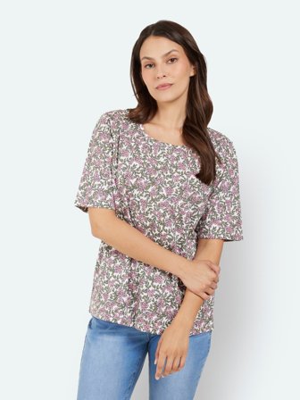 JENSEN - Kortærmet T-shirt - Rosa Mix - Blomstret
