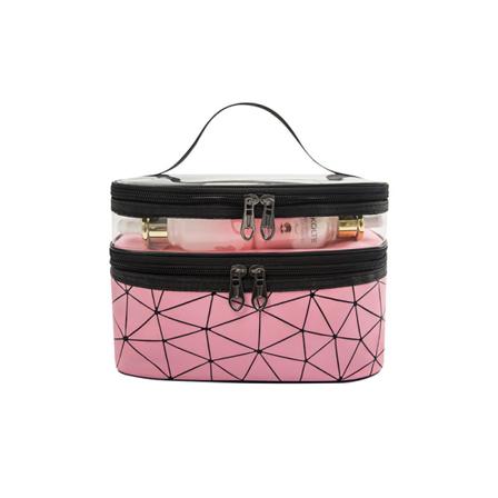 Makeup-väska researrangör för toalettartiklar: 1 st dubbellagers sminkförvaring för kvinnor och män, svart stor toalettväska Pink