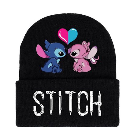 Lilo & Stitch Tegneserie Trykk Strikket Brettet Lue Vinter Varm Skilue Skull Caps Voksen Barn Unisex Gave