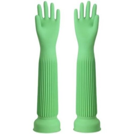 Pitkät vedenpitävät lateksikumikäsineet, uudelleenkäytettävät puutarha- tai keittiökäsineet 58 cm vihreä_jarx