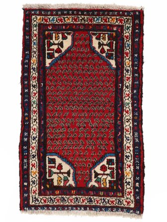 Persischer Hamadan Teppich 62X105 Schwarz/Dunkelrot (Wolle, Persien/Iran)
