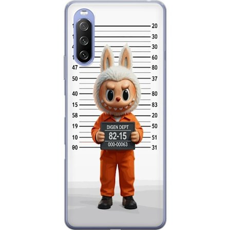 Kompatibelt Mobildeksel til Sony Sony Xperia 10 III Lite Søt tegnet kaninfigur i fengselsklær med fangenummer mot bakgrunn med lengdemåling
