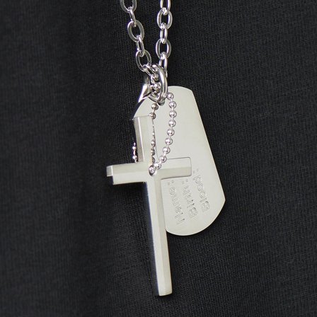 Elégant collier en acier, plaque militaire et croix pour hommes - Chaînes en acier