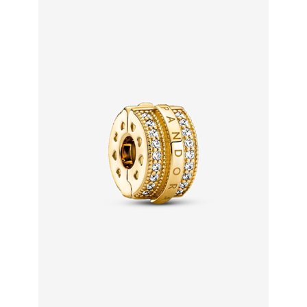 Pandora - Glittrande Pavé Linjer & Logo Clip Berlock - 14k guldplätering
