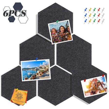 6 stk. opslagstavle opslagstavle med 15 push pins 26 x 30 cm, grå