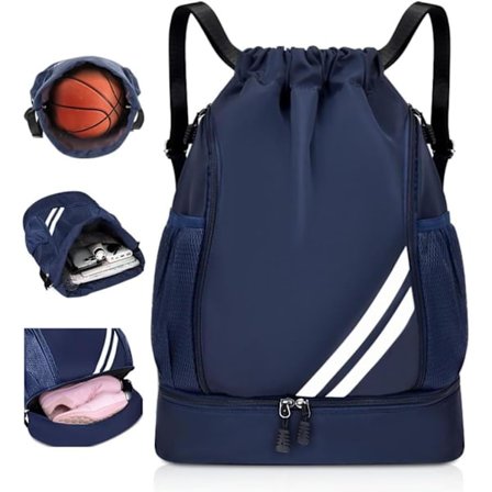 Snørebånds fodboldrygsæk, sportstaske med bold- og skolommer - vandafvisende svømme-/gymnastiktaske til basketball, volleyball og træning