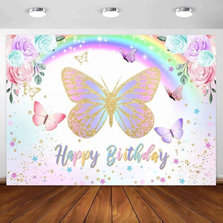 Sommerfugl Tillykke med fødselsdagen Baggrund Lilla Pink Blomster Regnbue Sommerfugl Fødselsdag Baggrund Sommerfugl Fødselsdag Dekorationer Fest 