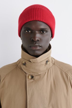 COS Homme Bonnet En Laine Côtelée in Rouge