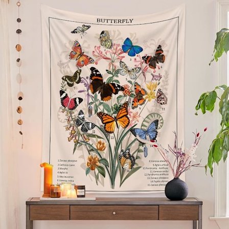 Fjäril / Blomster Tapestries Vintage Vertikal Blomster Växt Tapeter