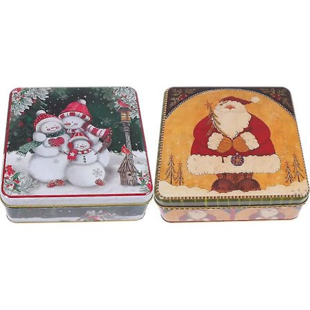 Jultomte Keksburkar Lock Kvadratisk Tennburk Godis Tom Tenn Presentask, 17x17x6cm (2 st)