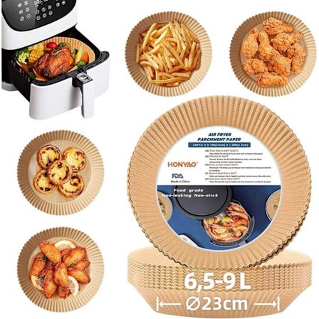 Airfryer Leivinpaperi 16cm 100 Kappaletta Pyöreä Tarttumaton Paperivuoka Air Fryerille 1.8-3.8L, Vedenpitävä Öljynkestävä Pergamenttipaperi
