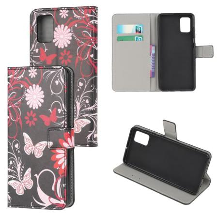 Plånboksfodral Samsung Galaxy A03s - Svart med Fjärilar