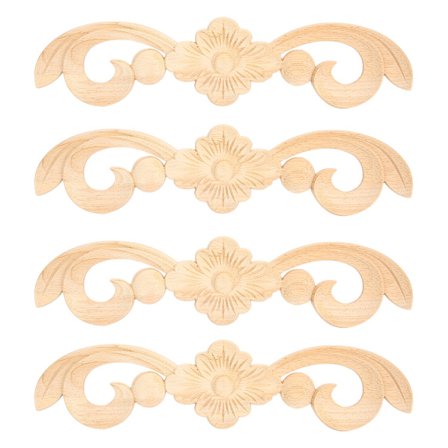 4 stk 25x6cm Blomst Treskåret Applikasjon Hjem Møbler Dekorasjon Ornament