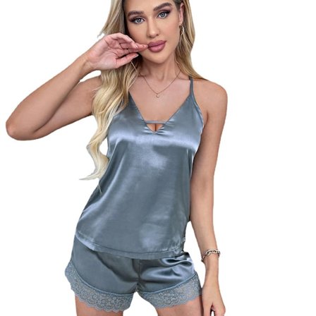 Dam Pyjamasset Satin Sovkläder Siden 2 delar-L