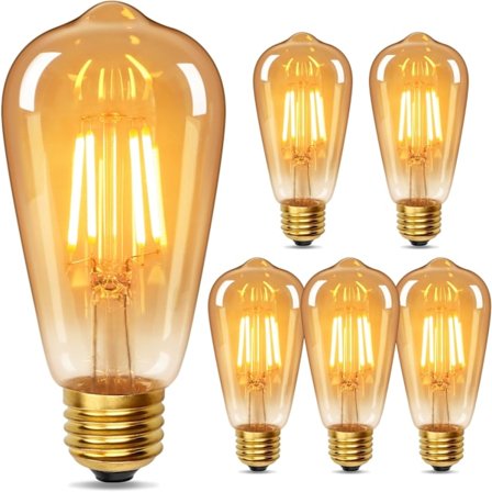 Vintage Glødepære E27 Skrue, 4W svarende til 40 Watt, Retro Amber Varmt Glas Skrue Lampe, 2700K Varm Hvid, Skrue LED Filament, 6 Pakker