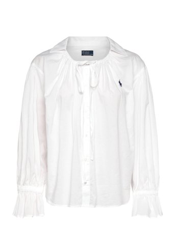 Polo Ralph Lauren Tie-Neck Cotton Poplin Top - White - S