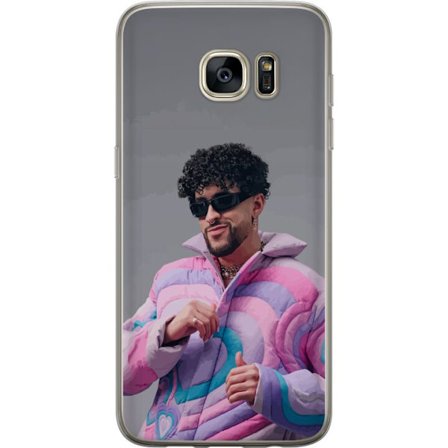 Kompatibelt Mobildeksel til Samsung Galaxy S7 edge Fargerik illustrasjon av et trist hjerte på stranden med palmer, delfiner og solnedgang i retro kun