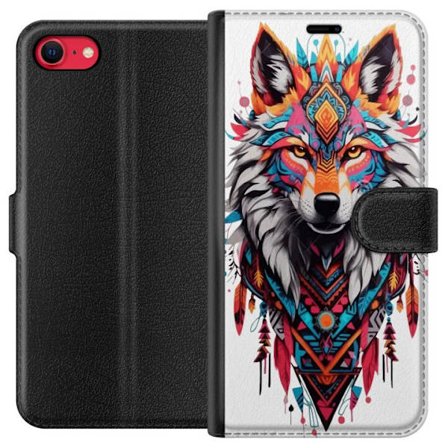 Kompatibelt Lommeboketui til Apple iPhone SE (2020) Tribal Wolf Spirit med Geometriske Mønstre og Fjær
