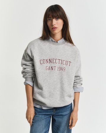 GANT Damen Rundhals-Sweatshirt mit Print (L) Grau