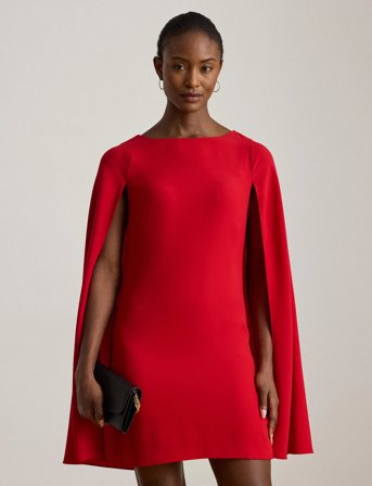 Lauren Ralph Lauren Cape Georgette Cocktail Dress - Red - 44