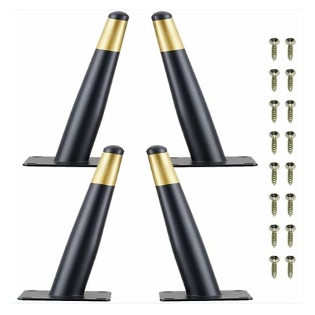 Set om 4 möbelben 10 cm lutande guldmetall bordsben med tyst halkfri bas svart+guld