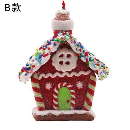 Julgransprydnad i plastlera, kreativ ny juldekoration i form av ett pepparkakshus.