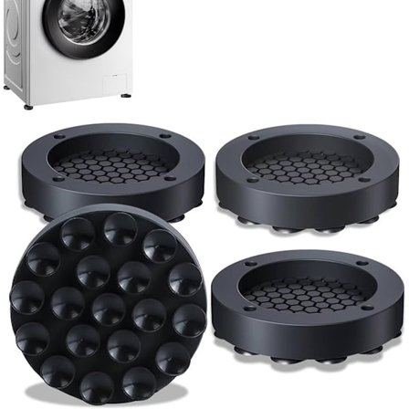 4 stk. Vaskemaskinedæmpere - Med sugekopper - Vibrationsdæmper - Skridsikre vaskemaskinefødder - Tørretumblerforhøjer - Egnet til vask