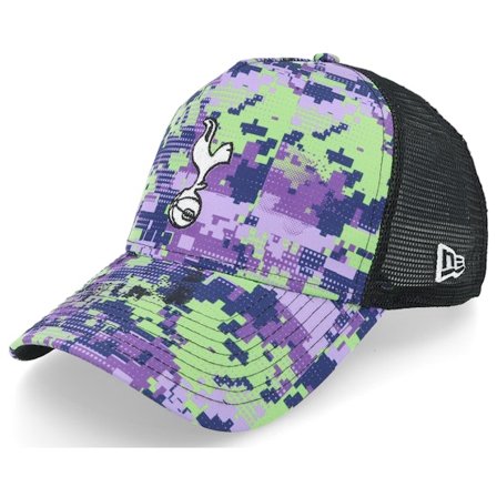 New Era - Football Camo trucker Kasket - Tottenham Hotspur All Over Print Glitch Purple/Green/Black A-Frame Trucker @ Hatstore