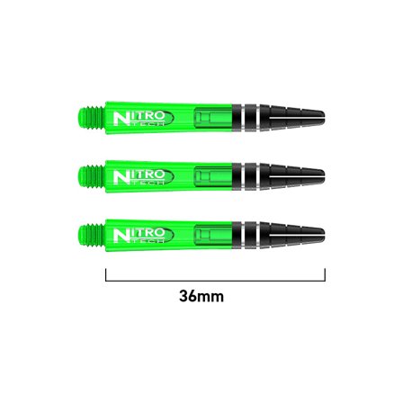 Red Dragon Darts Nitrotech Shafts 36mm Polycarbonate 9 Dart Shafts Green/Black/White - Flights Locks System for Soft Tip Darts