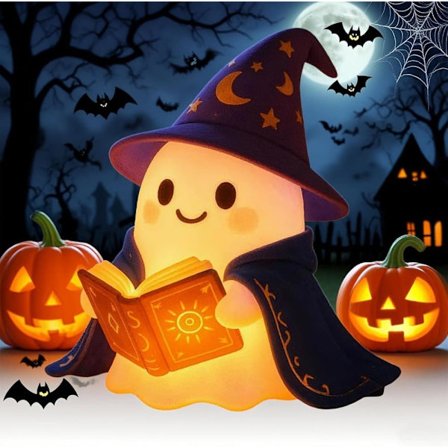 Halloween Spøgelseslampe 9/12cm 3D LED Natlampe til Hjem, Bord og Dekoration_OF