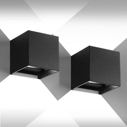 2-pakning LED-vegglamper innendørs/utendørs 12W, justerbar lysvinkel, 6000K kaldhvitt lys