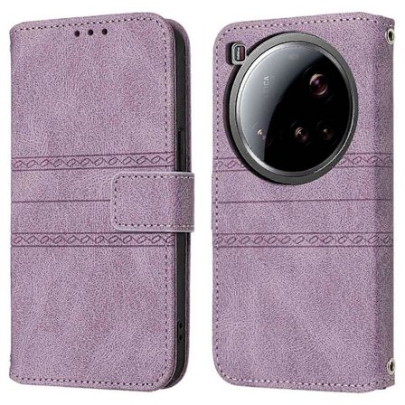 Xiaomi 15 Ultra Kotelo Lompakko Skin-Touch Nahka Kohokuvioitu Puhelinkuori - Lila