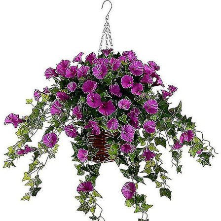 Hengende kurv med kunstige silkepetunia-blomster for utendørs/innendørs