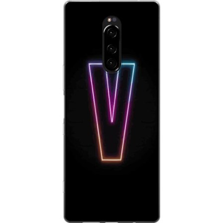Kompatibelt Mobildeksel til Sony Sony Xperia 1 Neonbokstav V i fargegradert lys mot svart bakgrunn, minimalistisk design med tydelig glow og moderne d
