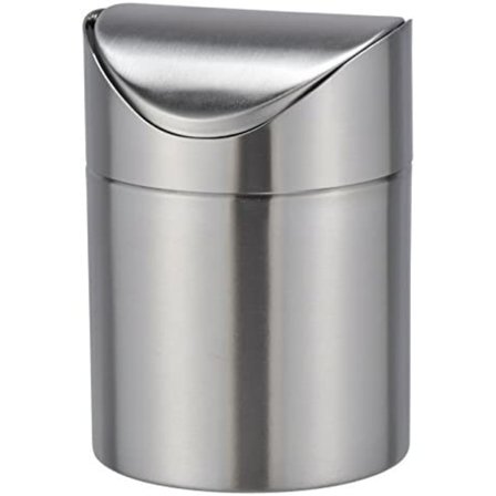 Rustfrit bordskraldespand med svinglåg 12 cm diameter ca.