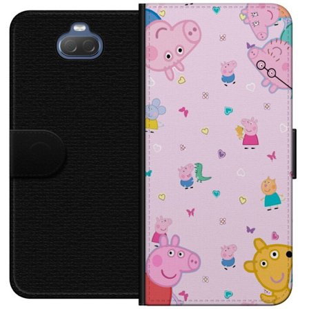 Kompatibelt Lommeboketui til Sony Xperia 10 Peppa Gris med en baby i armene, mamma gris motiv i fargerik og myk barneillustrasjon med hjerter