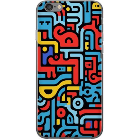 Yhteensopiva Puhelinkuori Apple iPhone 6 Abstrakti graafinen kuvio vahvoilla viivoilla punaisena, keltaisena, vaaleansinisena ja mustana