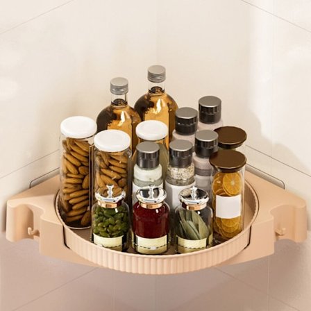 360-graders roterende hjørnehylle for bad og kjøkkenoppbevaring, veggmontert organizer