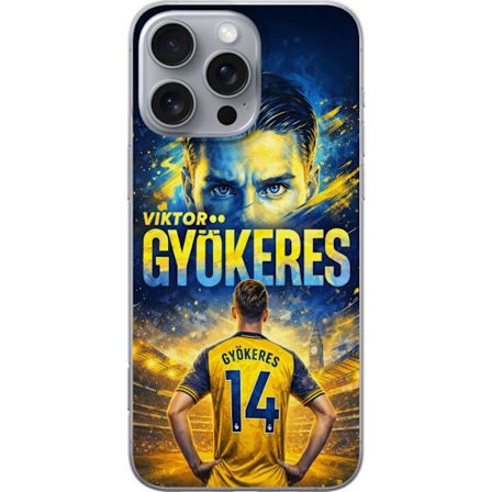 Yhteensopiva Puhelinkuori Apple Apple iPhone 16 Pro Max Viktor Gyökeres jalkapallojuliste keltaisella ja sinisellä värimaailmalla, dramaattinen sta