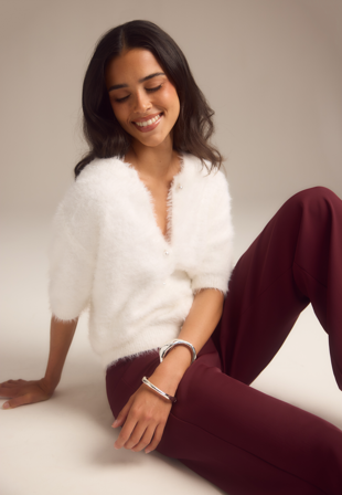 BUBBLEROOM Short Sleeve Fluffy Knitted Cardigan Klær