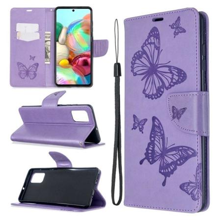 Butterfly Samsung Galaxy A71 nahkakotelo - Violetti Purple
