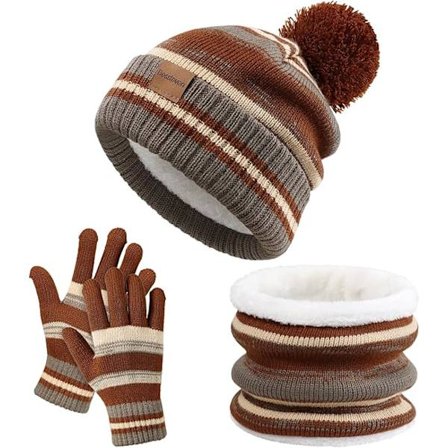 Vintermössa, handskar och halsduk för barn: för flickor och pojkar, stickad mössa och matchande set, tjockt och varmt fleecefoder.