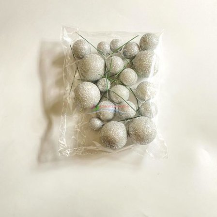 20STK Cake Topper Kunstige Kugler SØLV