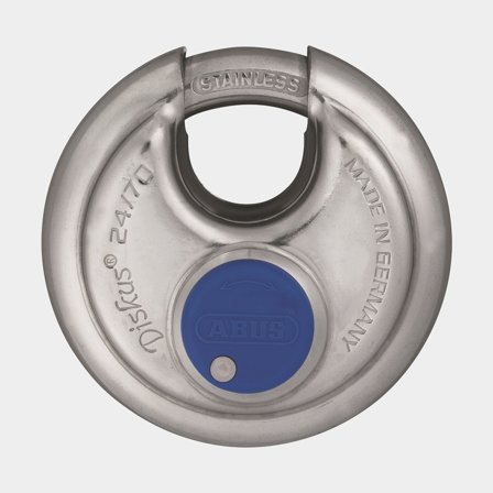 Cadenas ABUS 24IB/70 Diskus Blister, avec anse en acier inoxydable, Ø10 mm, argent