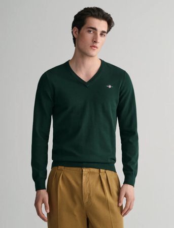 GANT Classic Cotton V-Neck - Green - S