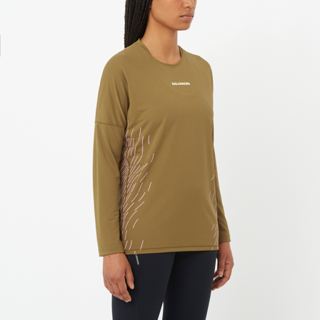 Salomon - T-Shirts Sense Aero Ls Tee Gfx W - Brilliant Olive / Cyclamen