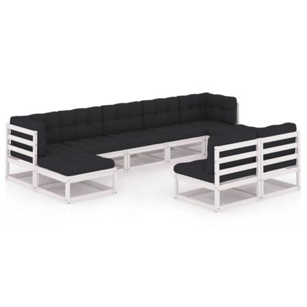 Vidaxl Loungegrupp Med Dynor 9 Delar Vit Massiv Furu Vit