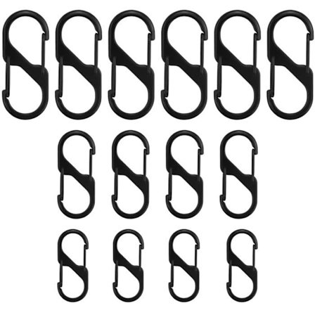 14 stk. S-formede karabinhager lynlås træk små fjeder snap clips til udendørs vandreture fiskeri sort