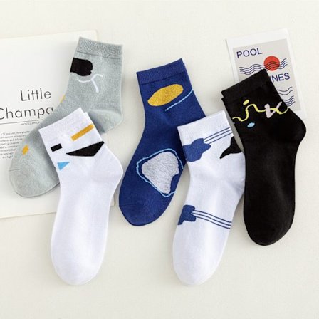 5 Pairs Antibacterial Anti-slip Sweat Absorbing Color Contract Cotton Socks